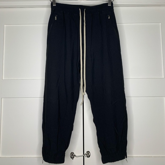 Rick Owens Drop-Crotch Cropped Black Track Pants - Picture 1 of 8